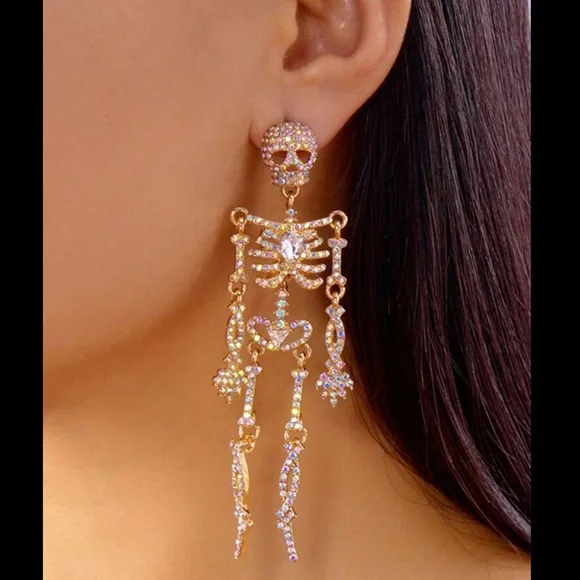 Cubic Zirconia Skeleton Dangle Earrings - Picture 3 of 5